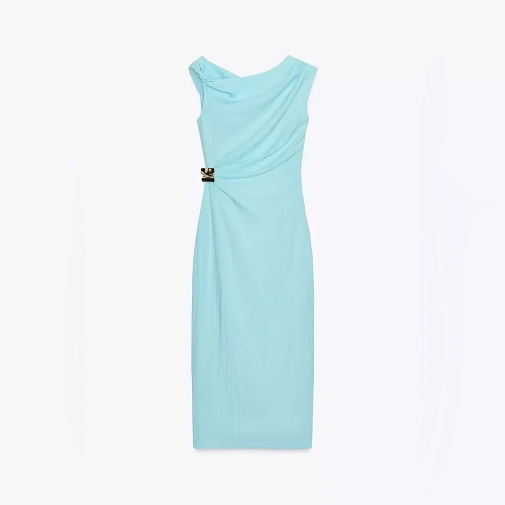 NWT ZARA ASYMMETRIC MIDI DRESS WITH APPLIQUÉ - Picture 6 of 9